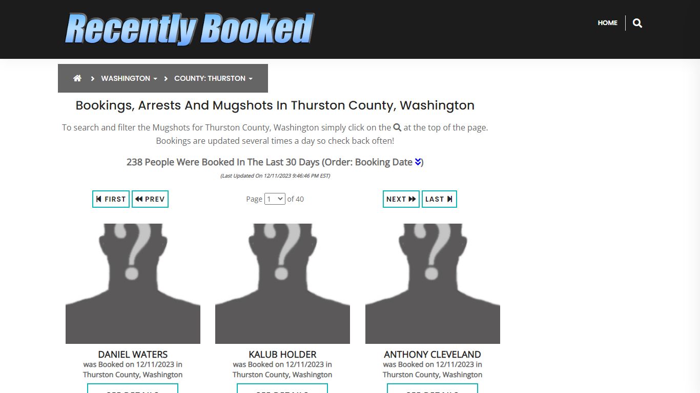 Bookings, Arrests and Mugshots in Thurston County, Washington